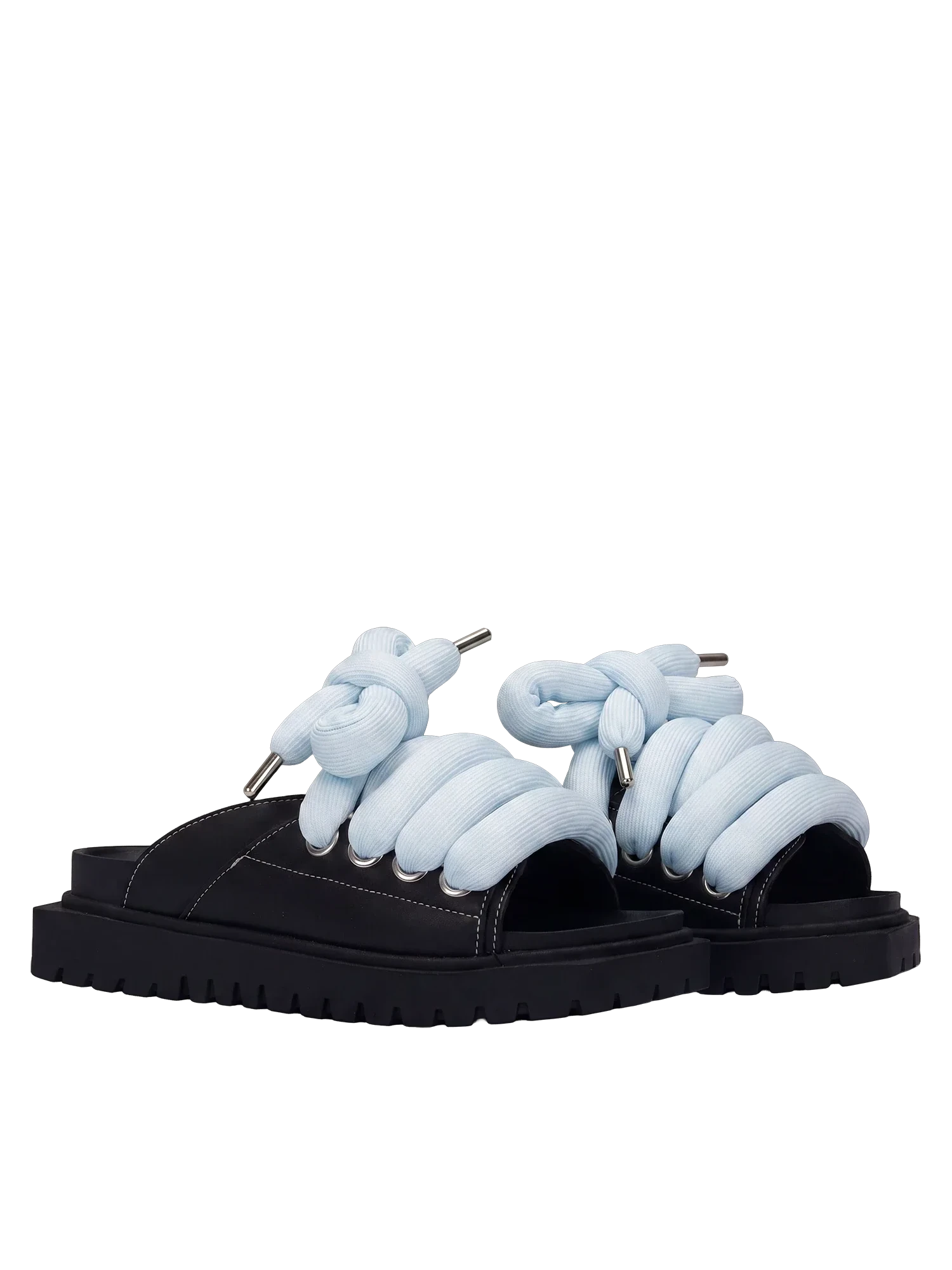 Sandale — Cuir noir — TB Bleu clair